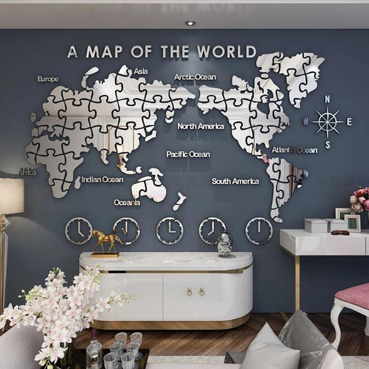 Puzzle World Map Wall Stickers - Ramkos Cozy Lights